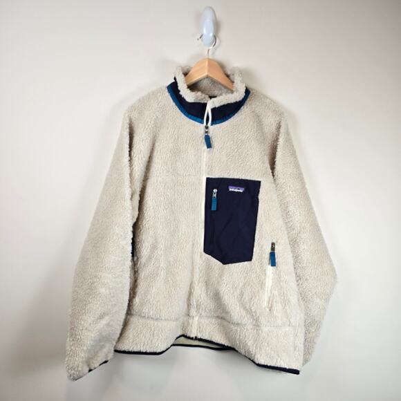 Patagonia Mens Classic Retro-X Jacket Full Zip Size XL Natural Blue Fleece Coat